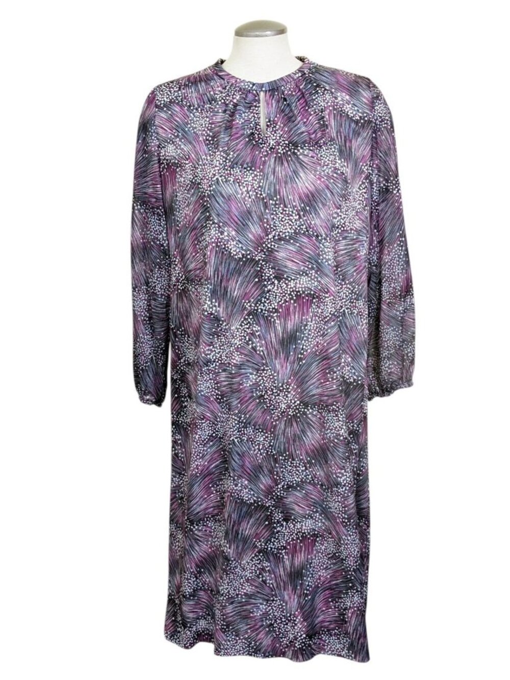 Vintage Dress Long Sleeve Purple Abstract Decorum Irving Korny Montreal Keyhole